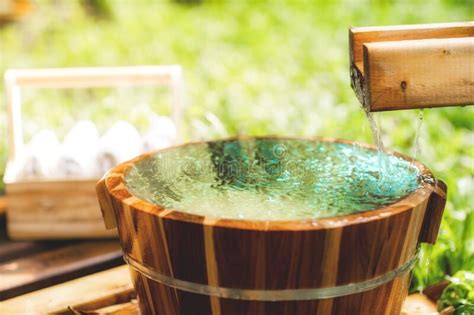 Wooden Barrels For Natural Onsen Steam Hot Water From Natural Hot Springs Stock Photo Image