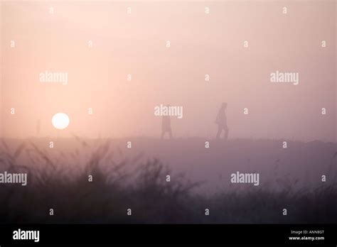 Couple Taking A Walk At Sunrise Stock Photo Alamy