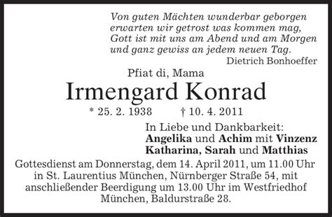 Traueranzeigen Von Irmengard Konrad Trauer Merkur De