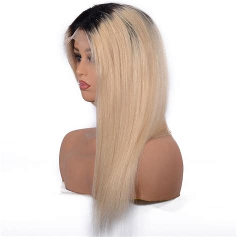 T1b 613 Dark Roots Blonde Human Hair Wig Pre Plucked Ombre Color