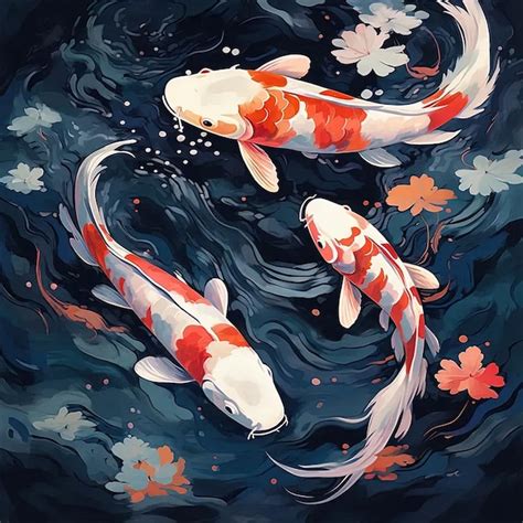 Premium Photo | A painting of two koi fish swimming in a pond