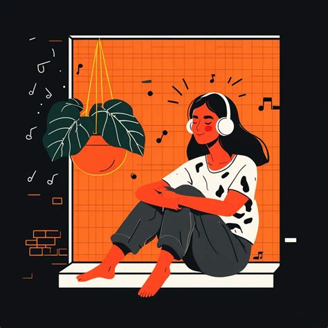 Modern Minimalist Woman Listening To Music Illustration Playground