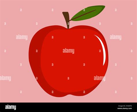 Red Delicious Apple Fruit With Leaf Flat Vector Illustration For Food