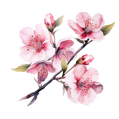 Premium AI Image Watercolor Sakura Flowers Art