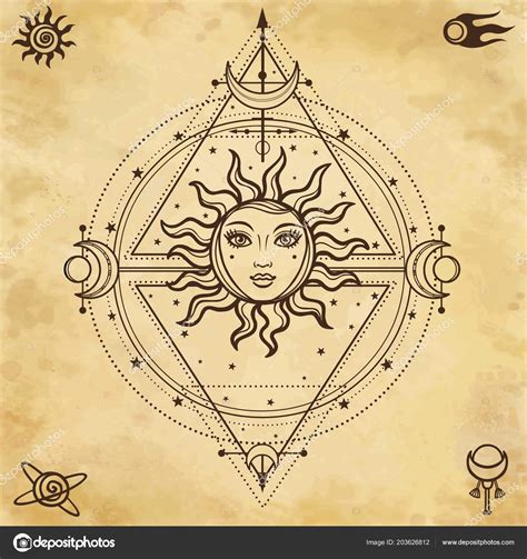 Fondo Misterioso Sol Con Rostro Humano Geometría Sagrada Fondo