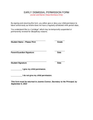 Fillable Online School Early Dismissal Form Fill And Sign Printable