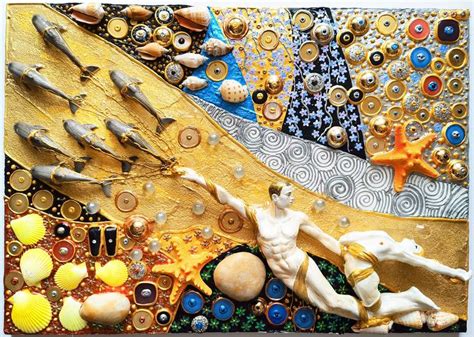 Mermaids Original Wall Sculpture D Painting Gustav Klimt Style Love Couple Erotic Nude Man