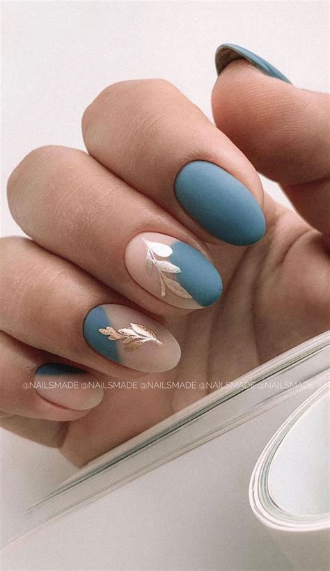 Trendy Fall Nail Designs To Wear In Nude Pink And Blue Teal Nails