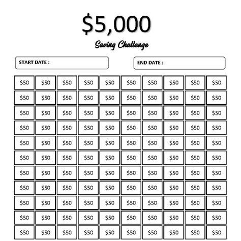 5000 Savings Challenge Printable