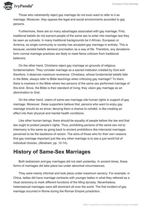 Concepts Of Gay Marriage 3109 Words Research Paper Example