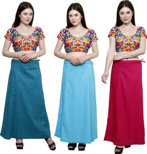 Buy PISTAA Women Multicolor Solid Cotton Blend Pack Of 3 Petticoats