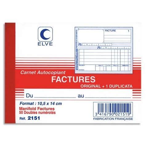 Elve Manifold Autocopiant Facture Format X Cm Feuillets Dupli