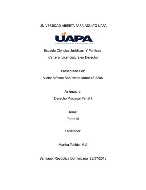 Tarea Derecho Procesal Penal V S Universidad Abierta Para Adulto