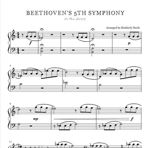 Beethoven's Fifth Symphony for Level 1-2 Piano Sheet Music PDF - Etsy