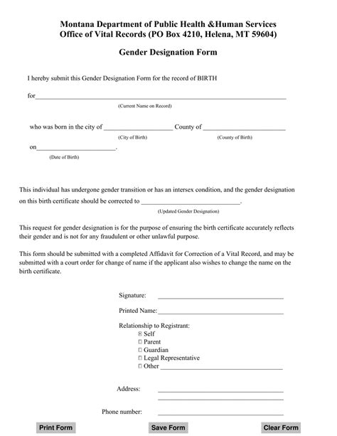 Montana Gender Designation Form Fill Out Sign Online And Download