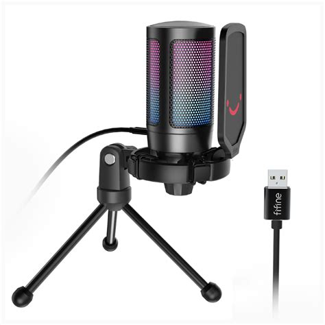 Fifine Mic A Ampligame Usb Rgb Microphone With Pop Filter Shock