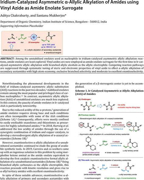 Iridium Catalyzed Asymmetric Allylic Alkylation Of Amides Using Vinyl