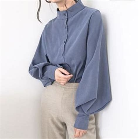 Fabrica Mock Neck Bishop Sleeve Shirt Yesstyle