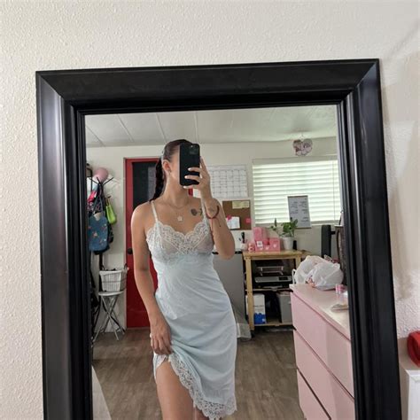 Vintage Lingerie Slip Dress Baby Blue Lace Chest Depop