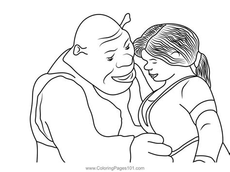 Shrek And Princess Fiona In Love Coloring Page In 2023 Love Coloring Pages Princess Fiona