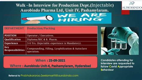 Aurobindo Pharma Walk In Interviews On 25th Sept 2021 Pharma Page