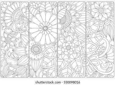 Set Four Monochrome Bookmarks Floral Doodling Stock Vector Royalty