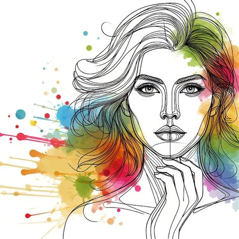 Un Dibujo De Una Mujer Con Cabello De Color Arco Iris Imagen Premium