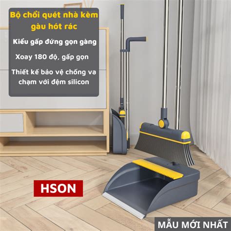 Bộ chổi quét nhà kèm ky hót rác gấp gọn tiện lợi cây chổi quét nhà