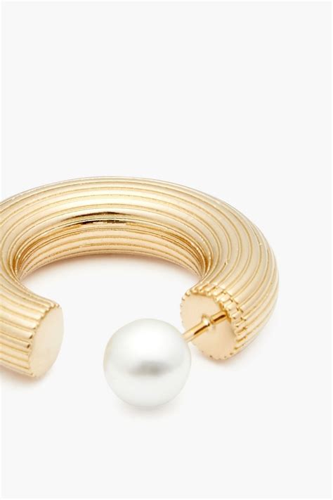 OSCAR DE LA RENTA Gold Tone Faux Pearl Hoop Earrings THE OUTNET