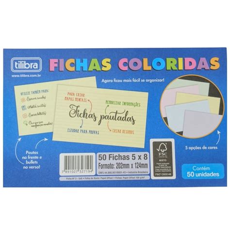 Ficha Colorida Pautada E Pontilhada 50 Fls TILIBRA 20x12 Cm Shopee Brasil