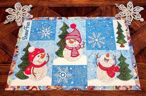 ITH Snowman Placemat Machine Embroidery Designs By JuJu