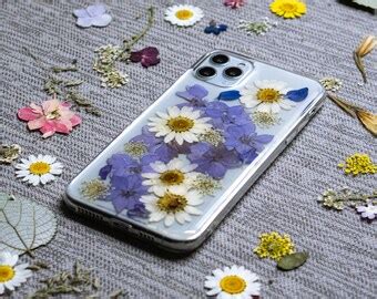 Handmade Real Pressed Violet White Dried Flower Iphone Case Etsy