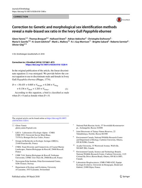 Pdf Correction To Genetic And Morphological Sex Identification