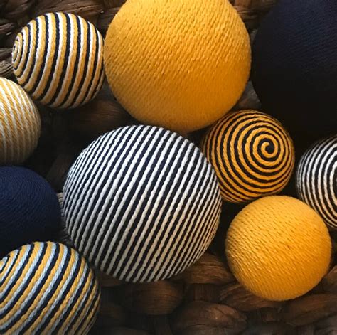 Decorative Yarn Balls Navy Blue Gray Golden Yellow And Etsy