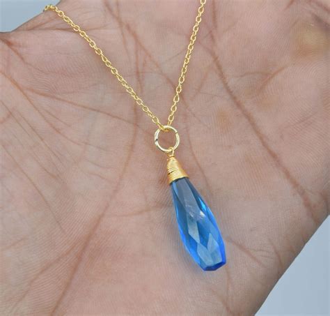 Solid Sterling Silver Ct Gold Overlay Cut Blue Quartz Chain