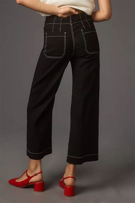 The Colette Contrast Stitch Cropped Wide Leg Pants By Maeve Anthropologie