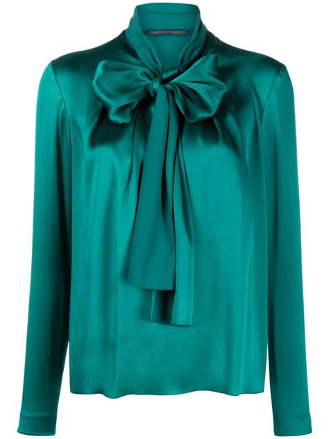 Alberta Ferretti Pussy Bow Satin Blouse Farfetch