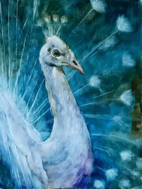 White peacock Painting by Zsuzsi Gyimesi | Saatchi Art