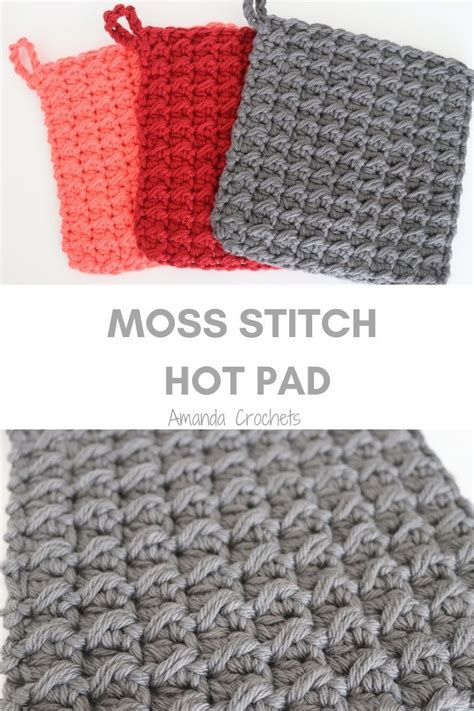 Moss Stitch Hot Pad Amanda Crochets Crochet Hot Pads Beginner Crochet Tutorial Hot Pads