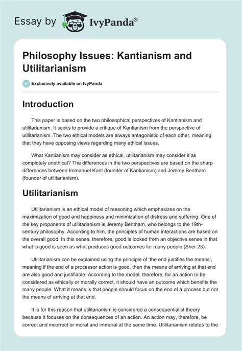 Philosophy Issues Kantianism And Utilitarianism 1370 Words Essay