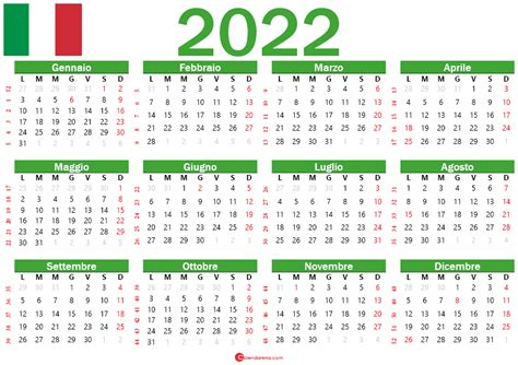 Calendario 2022 Italiano Con Festività Da Stampare