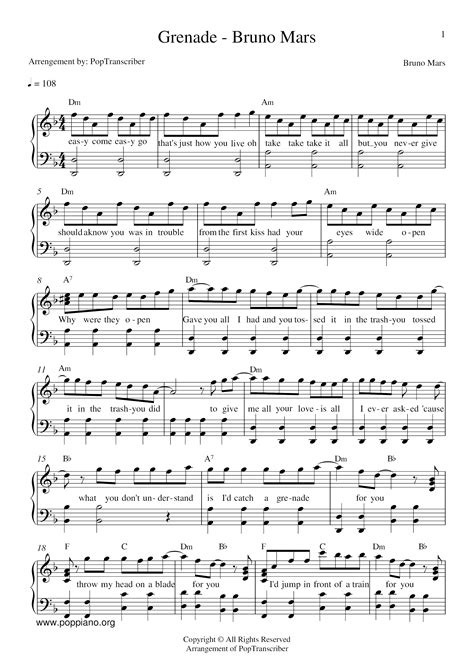 Grenade Sheet Music Piano Score Free Pdf Download Hk Pop Piano Academy