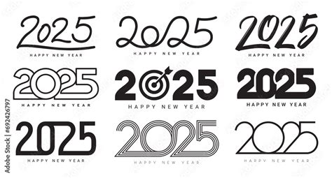 Set Of Happy New Year 2025 Logos Design Vector Illustration With Black