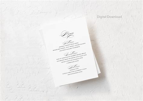 Editable Wedding Reception Menu Template, Digital Download, Printable, Classic Stationery ...