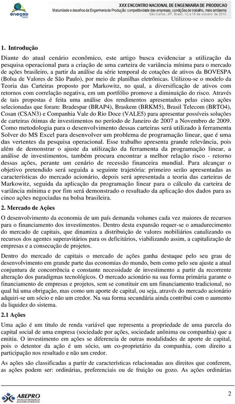 UTILIZAÇÃO DE PESQUISA OPERACIONAL PARA DETERMINAÇÃO DA CARTEIRA DE