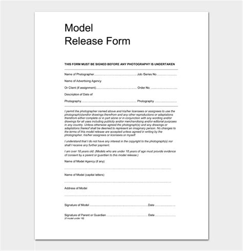 20 Free Model Release Forms and Templates (Word | PDF)