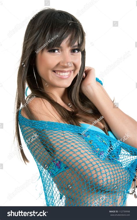 Beautiful Sexy Brunette Girl Blue Swimsuit Stock Photo 112739998 Shutterstock