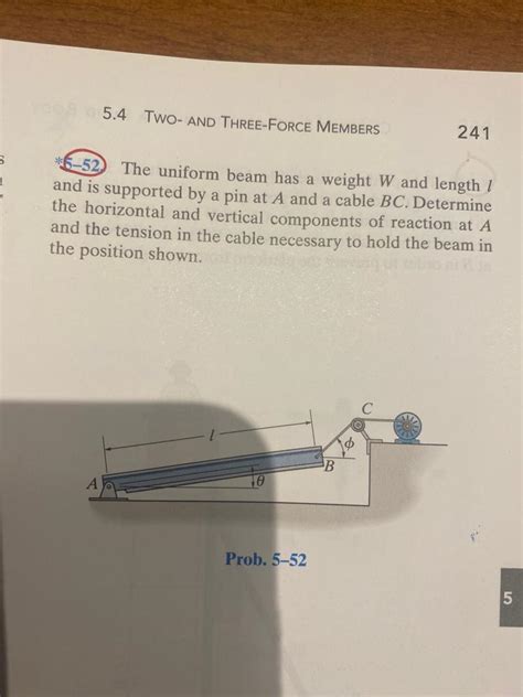 Solved 6 52 The Uniform Beam Has A Weight W And Length L Chegg