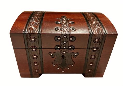 Handmade Wood Treasure Chest Box w/ Lock and Key Linden Wood Pirate Jewelry Keepsake - Walmart.com