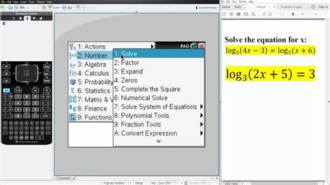 Alg2 Solving Logarithmic Equations TI NSpire CX CAS YouTube